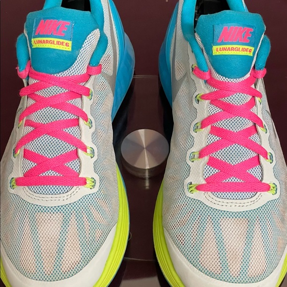 Nike Lunarglide 6 GS SZ 7Y White Pink Blue 654156 100 - Picture 6 of 13